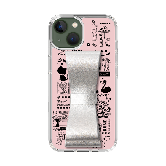 Slim Protection Case - STAND & RING RIBBON Silver［ Rune Naito - RUNE Girl Retro & Modern - Pink ］