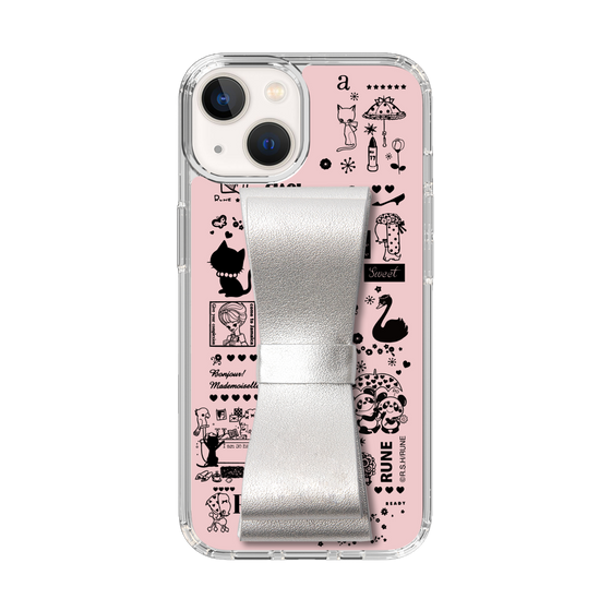 Slim Protection Case - STAND & RING RIBBON Silver［ Rune Naito - RUNE Girl Retro & Modern - Pink ］