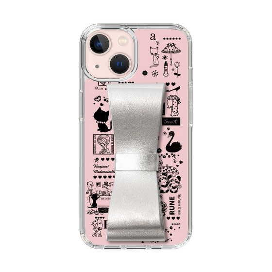 Slim Protection Case - STAND & RING RIBBON Silver［ Rune Naito - RUNE Girl Retro & Modern - Pink ］