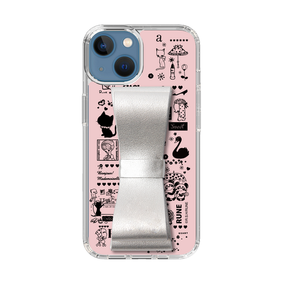 Slim Protection Case - STAND & RING RIBBON Silver［ Rune Naito - RUNE Girl Retro & Modern - Pink ］