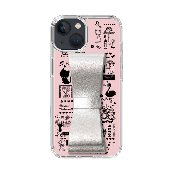 Slim Protection Case - STAND & RING RIBBON Silver［ Rune Naito - RUNE Girl Retro & Modern - Pink ］