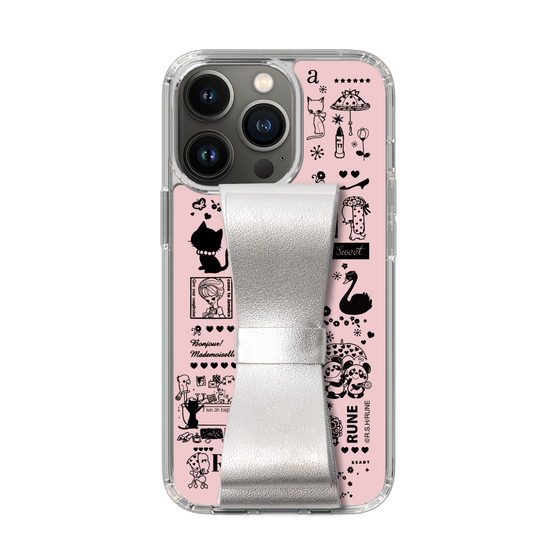 Slim Protection Case - STAND & RING RIBBON Silver［ Rune Naito - RUNE Girl Retro & Modern - Pink ］