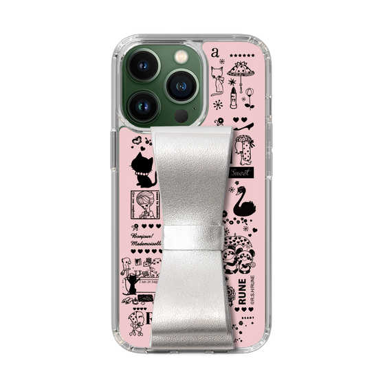 Slim Protection Case - STAND & RING RIBBON Silver［ Rune Naito - RUNE Girl Retro & Modern - Pink ］