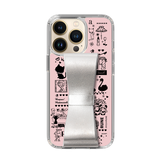 Slim Protection Case - STAND & RING RIBBON Silver［ Rune Naito - RUNE Girl Retro & Modern - Pink ］