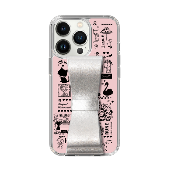 Slim Protection Case - STAND & RING RIBBON Silver［ Rune Naito - RUNE Girl Retro & Modern - Pink ］