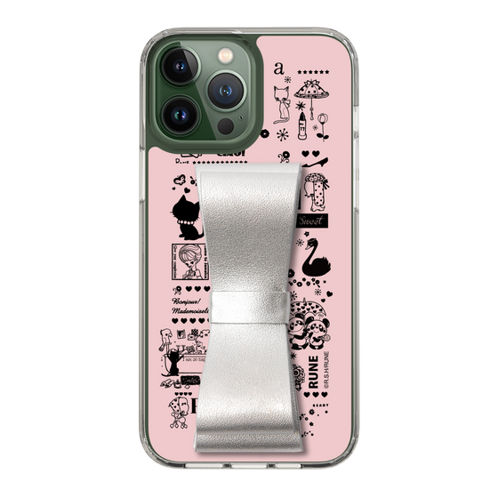 Slim Protection Case - STAND & RING RIBBON Silver［ Rune Naito - RUNE Girl Retro & Modern - Pink ］