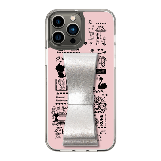 Slim Protection Case - STAND & RING RIBBON Silver［ Rune Naito - RUNE Girl Retro & Modern - Pink ］