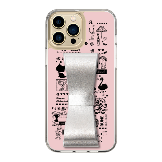 Slim Protection Case - STAND & RING RIBBON Silver［ Rune Naito - RUNE Girl Retro & Modern - Pink ］