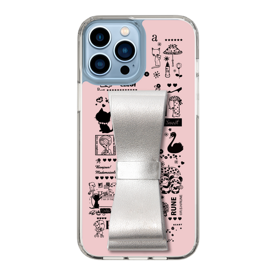 Slim Protection Case - STAND & RING RIBBON Silver［ Rune Naito - RUNE Girl Retro & Modern - Pink ］