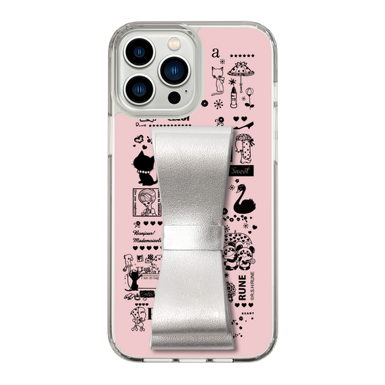 Slim Protection Case - STAND & RING RIBBON Silver［ Rune Naito - RUNE Girl Retro & Modern - Pink ］