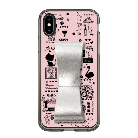 Slim Protection Case - STAND & RING RIBBON Silver［ Rune Naito - RUNE Girl Retro & Modern - Pink ］
