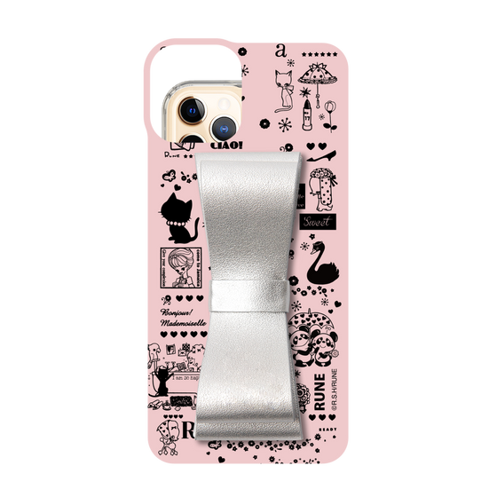 Slim Protection Case - STAND & RING RIBBON Silver［ Rune Naito - RUNE Girl Retro & Modern - Pink ］
