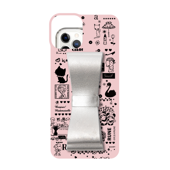 Slim Protection Case - STAND & RING RIBBON Silver［ Rune Naito - RUNE Girl Retro & Modern - Pink ］