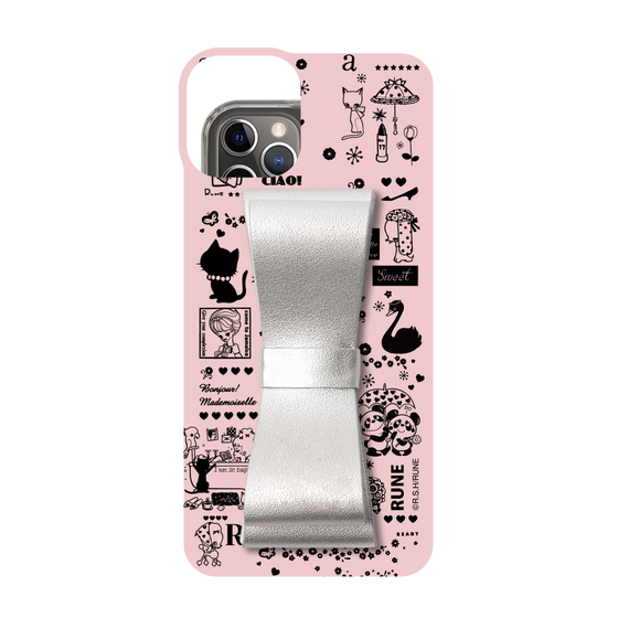 Slim Protection Case - STAND & RING RIBBON Silver［ Rune Naito - RUNE Girl Retro & Modern - Pink ］