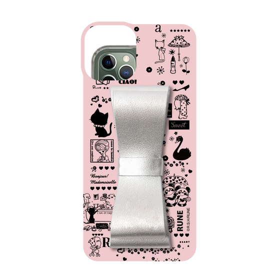 Slim Protection Case - STAND & RING RIBBON Silver［ Rune Naito - RUNE Girl Retro & Modern - Pink ］