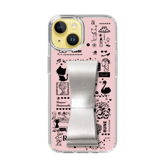 Slim Protection Case - STAND & RING RIBBON Silver［ Rune Naito - RUNE Girl Retro & Modern - Pink ］