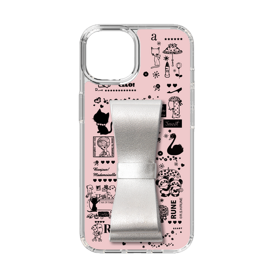 Slim Protection Case - STAND & RING RIBBON Silver［ Rune Naito - RUNE Girl Retro & Modern - Pink ］