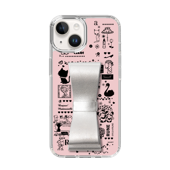 Slim Protection Case - STAND & RING RIBBON Silver［ Rune Naito - RUNE Girl Retro & Modern - Pink ］