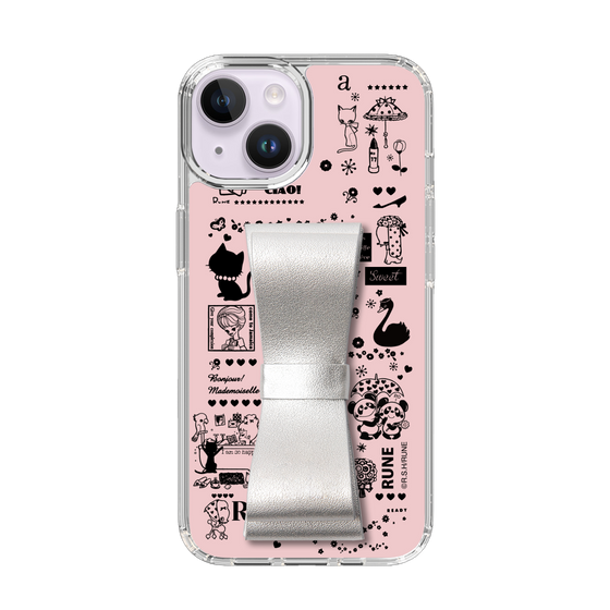 Slim Protection Case - STAND & RING RIBBON Silver［ Rune Naito - RUNE Girl Retro & Modern - Pink ］