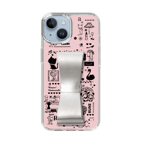 Slim Protection Case - STAND & RING RIBBON Silver［ Rune Naito - RUNE Girl Retro & Modern - Pink ］