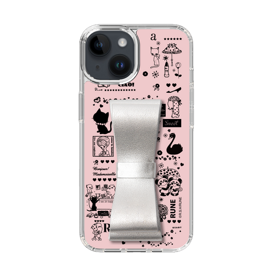 Slim Protection Case - STAND & RING RIBBON Silver［ Rune Naito - RUNE Girl Retro & Modern - Pink ］