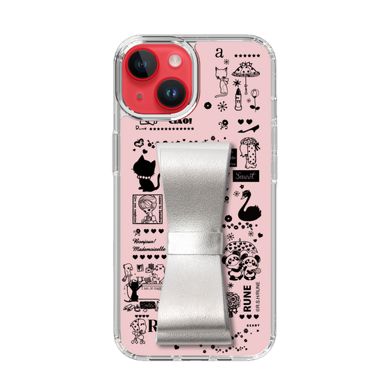 Slim Protection Case - STAND & RING RIBBON Silver［ Rune Naito - RUNE Girl Retro & Modern - Pink ］