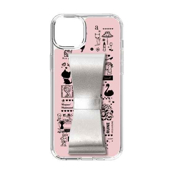 Slim Protection Case - STAND & RING RIBBON Silver［ Rune Naito - RUNE Girl Retro & Modern - Pink ］