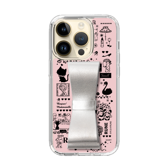 Slim Protection Case - STAND & RING RIBBON Silver［ Rune Naito - RUNE Girl Retro & Modern - Pink ］
