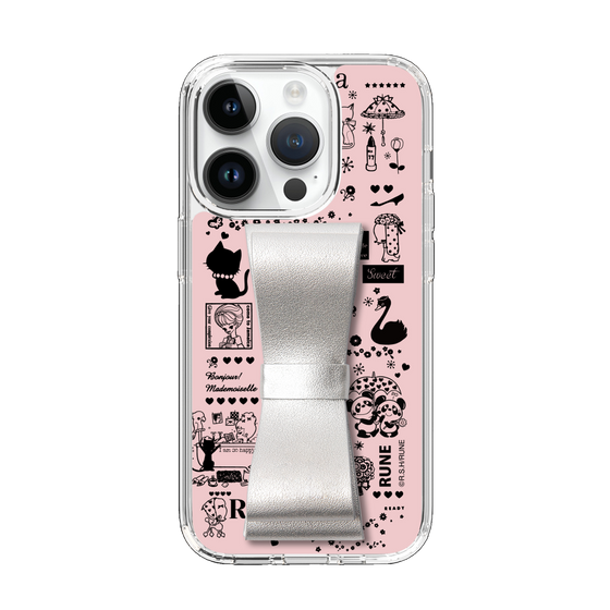 Slim Protection Case - STAND & RING RIBBON Silver［ Rune Naito - RUNE Girl Retro & Modern - Pink ］