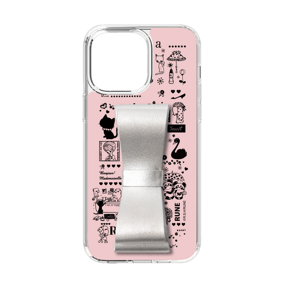 Slim Protection Case - STAND & RING RIBBON Silver［ Rune Naito - RUNE Girl Retro & Modern - Pink ］