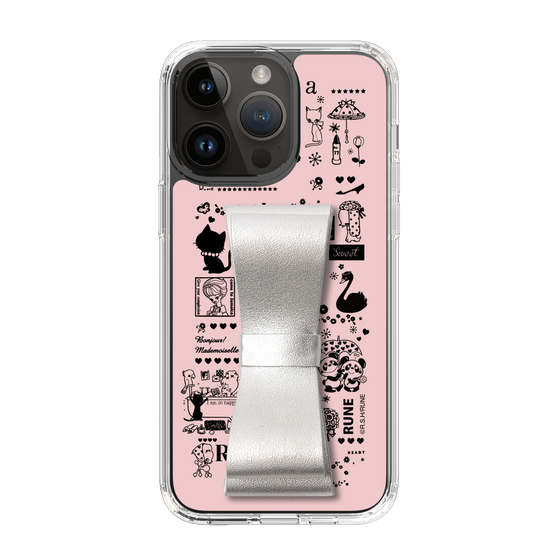 Slim Protection Case - STAND & RING RIBBON Silver［ Rune Naito - RUNE Girl Retro & Modern - Pink ］