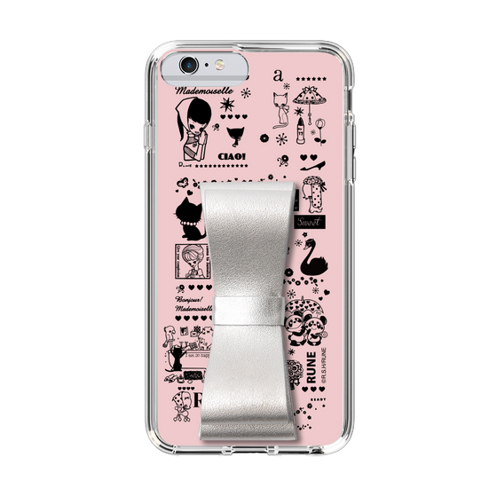 Slim Protection Case - STAND & RING RIBBON Silver［ Rune Naito - RUNE Girl Retro & Modern - Pink ］