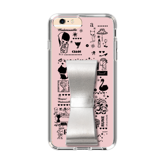 Slim Protection Case - STAND & RING RIBBON Silver［ Rune Naito - RUNE Girl Retro & Modern - Pink ］
