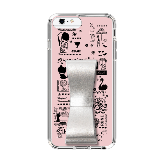 Slim Protection Case - STAND & RING RIBBON Silver［ Rune Naito - RUNE Girl Retro & Modern - Pink ］