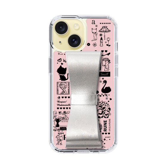 Slim Protection Case - STAND & RING RIBBON Silver［ Rune Naito - RUNE Girl Retro & Modern - Pink ］