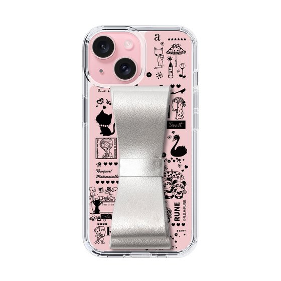 Slim Protection Case - STAND & RING RIBBON Silver［ Rune Naito - RUNE Girl Retro & Modern - Pink ］