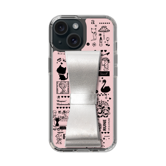 Slim Protection Case - STAND & RING RIBBON Silver［ Rune Naito - RUNE Girl Retro & Modern - Pink ］
