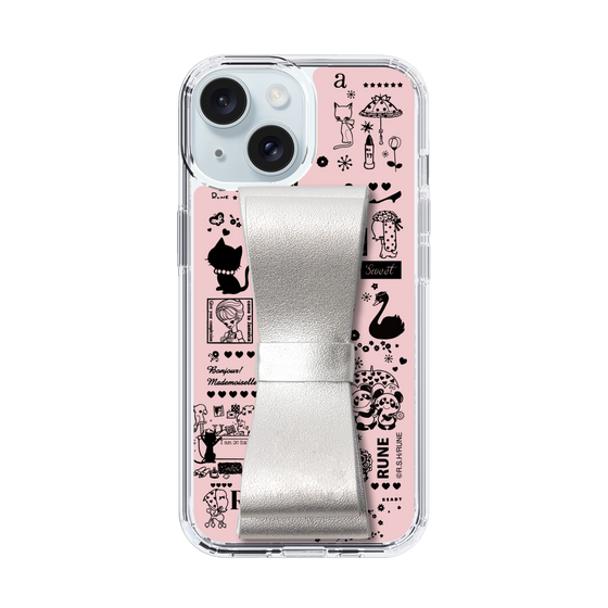Slim Protection Case - STAND & RING RIBBON Silver［ Rune Naito - RUNE Girl Retro & Modern - Pink ］