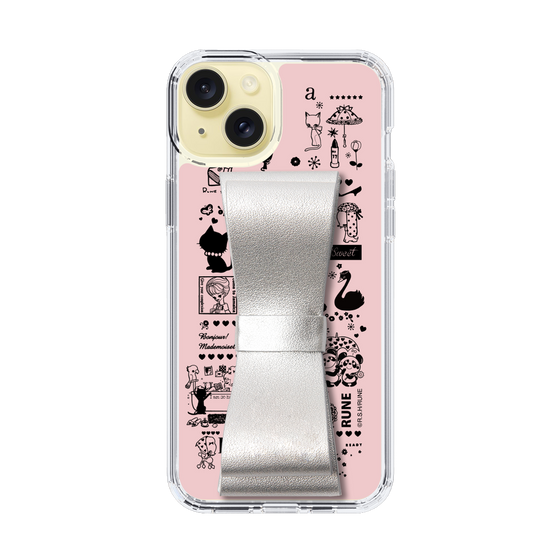 Slim Protection Case - STAND & RING RIBBON Silver［ Rune Naito - RUNE Girl Retro & Modern - Pink ］