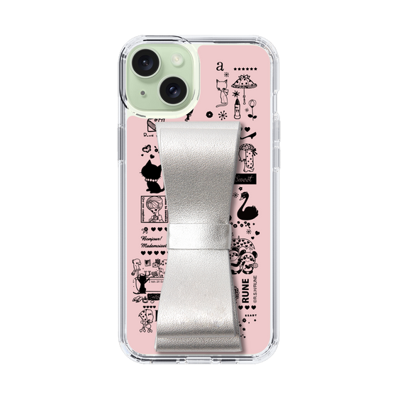 Slim Protection Case - STAND & RING RIBBON Silver［ Rune Naito - RUNE Girl Retro & Modern - Pink ］