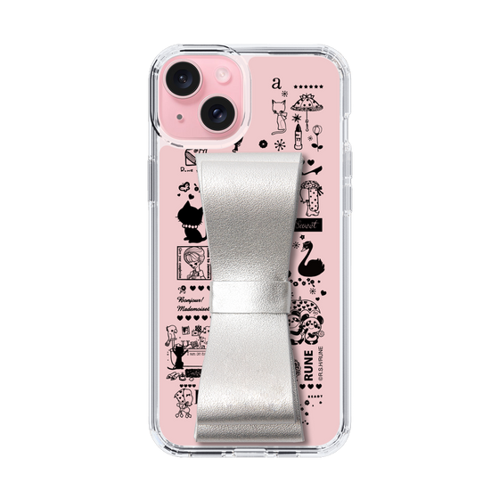 Slim Protection Case - STAND & RING RIBBON Silver［ Rune Naito - RUNE Girl Retro & Modern - Pink ］