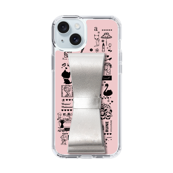 Slim Protection Case - STAND & RING RIBBON Silver［ Rune Naito - RUNE Girl Retro & Modern - Pink ］