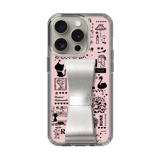 Slim Protection Case - STAND & RING RIBBON Silver［ Rune Naito - RUNE Girl Retro & Modern - Pink ］