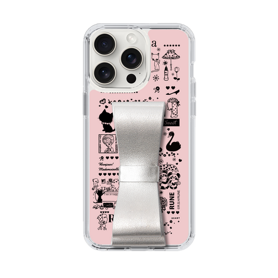Slim Protection Case - STAND & RING RIBBON Silver［ Rune Naito - RUNE Girl Retro & Modern - Pink ］