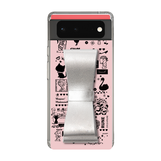 Slim Protection Case - STAND & RING RIBBON Silver［ Rune Naito - RUNE Girl Retro & Modern - Pink ］