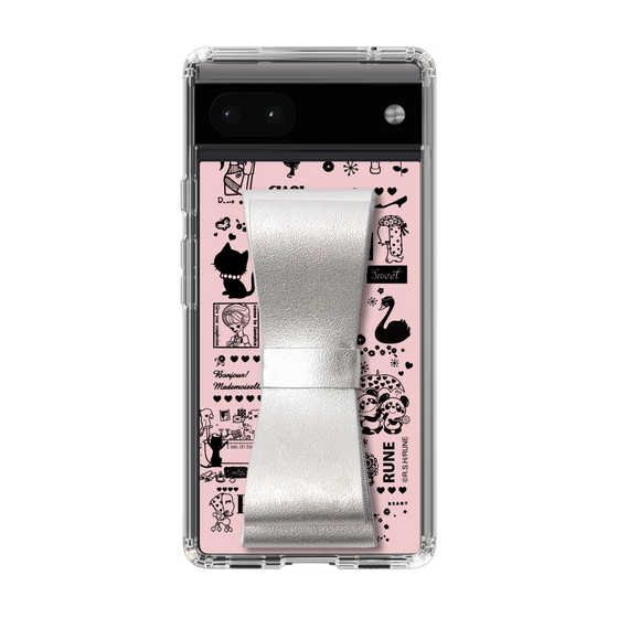 Slim Protection Case - STAND & RING RIBBON Silver［ Rune Naito - RUNE Girl Retro & Modern - Pink ］