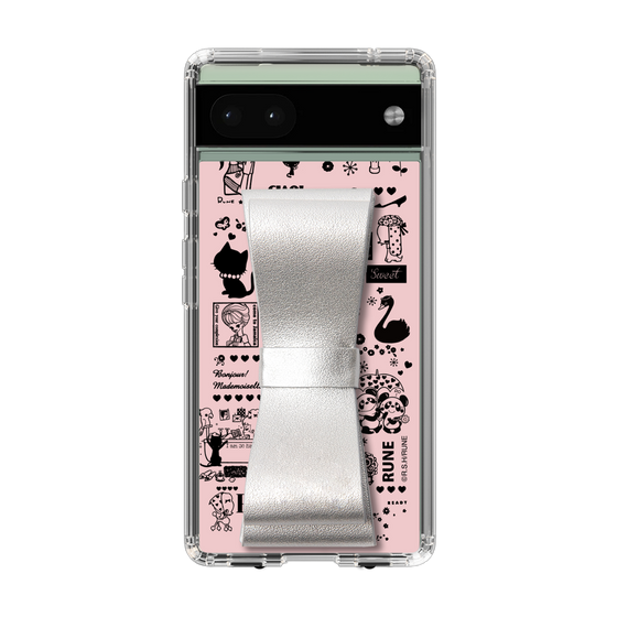 Slim Protection Case - STAND & RING RIBBON Silver［ Rune Naito - RUNE Girl Retro & Modern - Pink ］