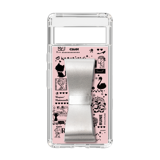 Slim Protection Case - STAND & RING RIBBON Silver［ Rune Naito - RUNE Girl Retro & Modern - Pink ］