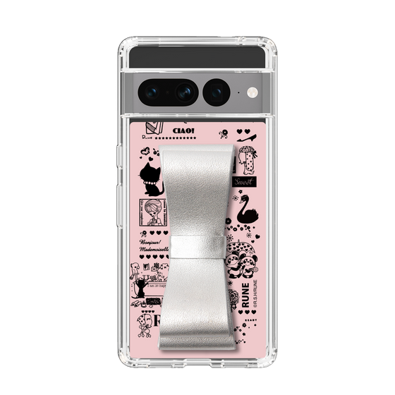 Slim Protection Case - STAND & RING RIBBON Silver［ Rune Naito - RUNE Girl Retro & Modern - Pink ］