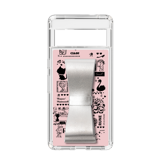 Slim Protection Case - STAND & RING RIBBON Silver［ Rune Naito - RUNE Girl Retro & Modern - Pink ］